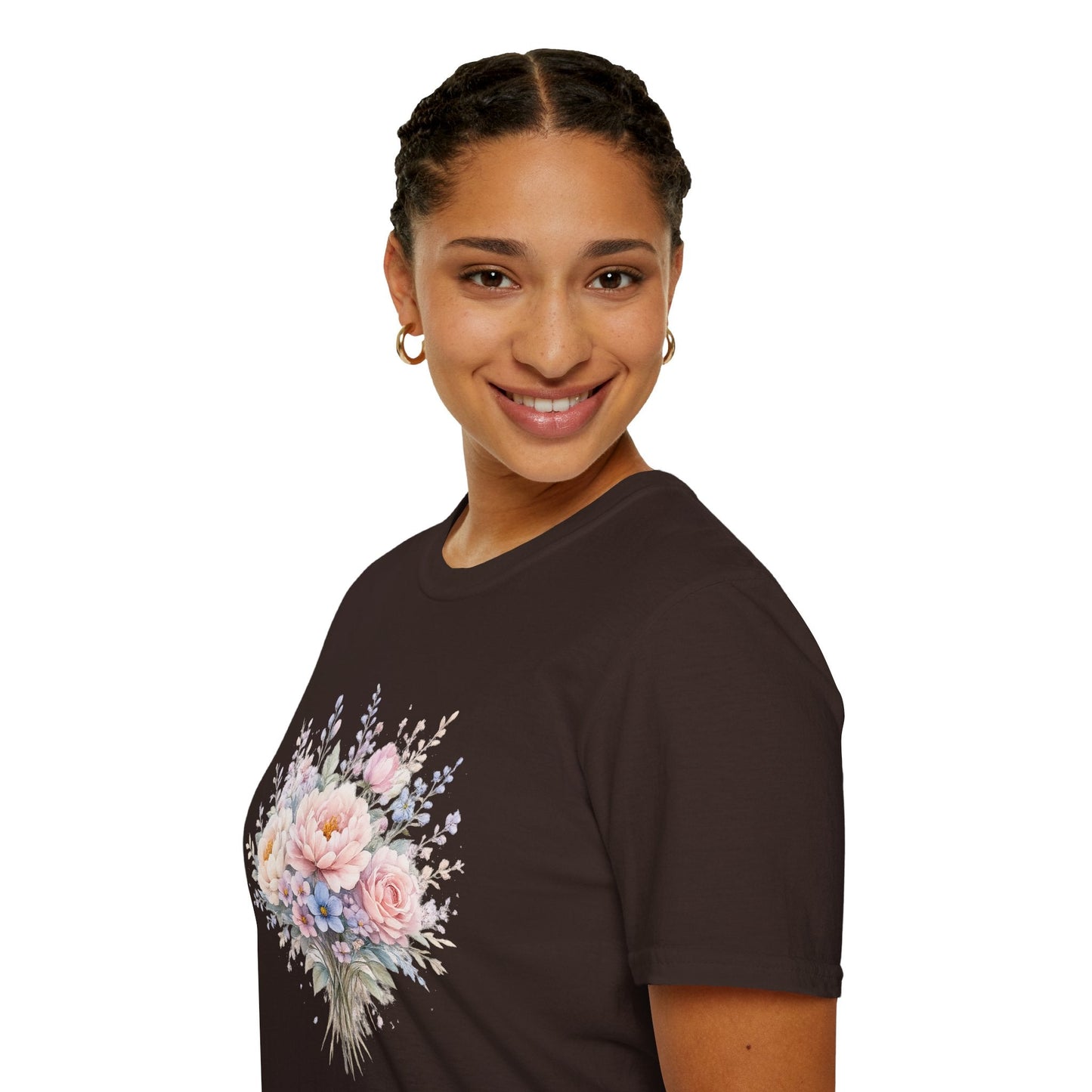 Watercolor Peony & Lavender Lightweight Cotton T-Shirt – Soft Breathable Crew Neck Tee - JennyCool