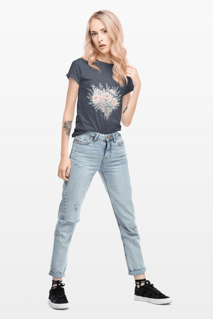 Watercolor Peony & Lavender Lightweight Cotton T-Shirt – Soft Breathable Crew Neck Tee - JennyCool