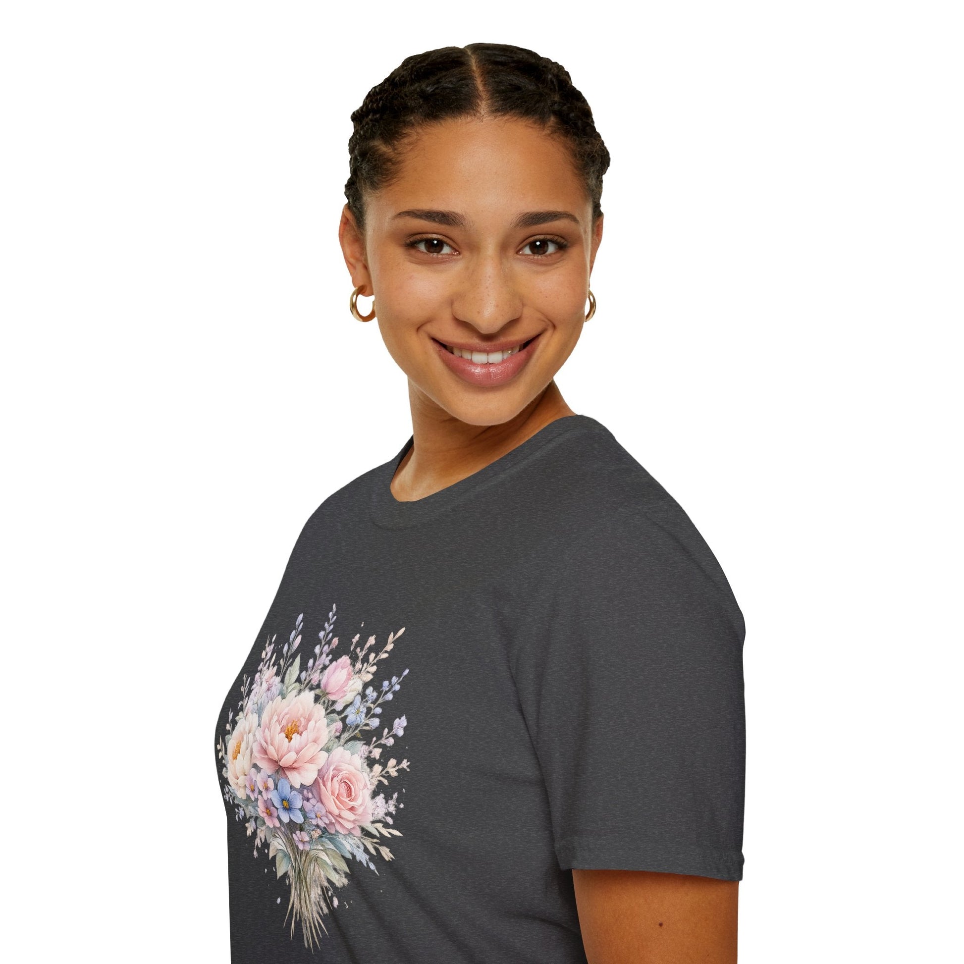 Watercolor Peony & Lavender Lightweight Cotton T-Shirt – Soft Breathable Crew Neck Tee - JennyCool