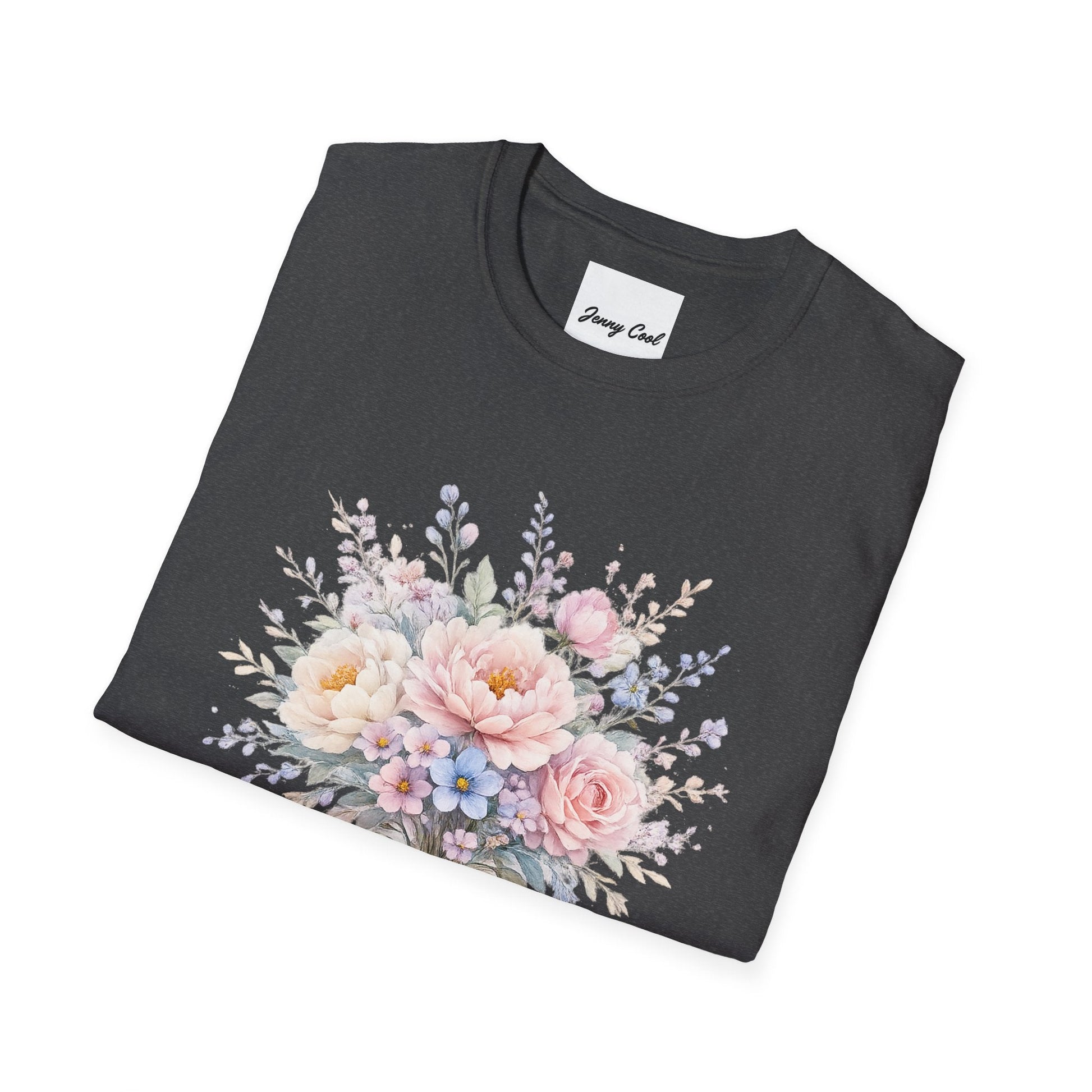 Watercolor Peony & Lavender Lightweight Cotton T-Shirt – Soft Breathable Crew Neck Tee - JennyCool