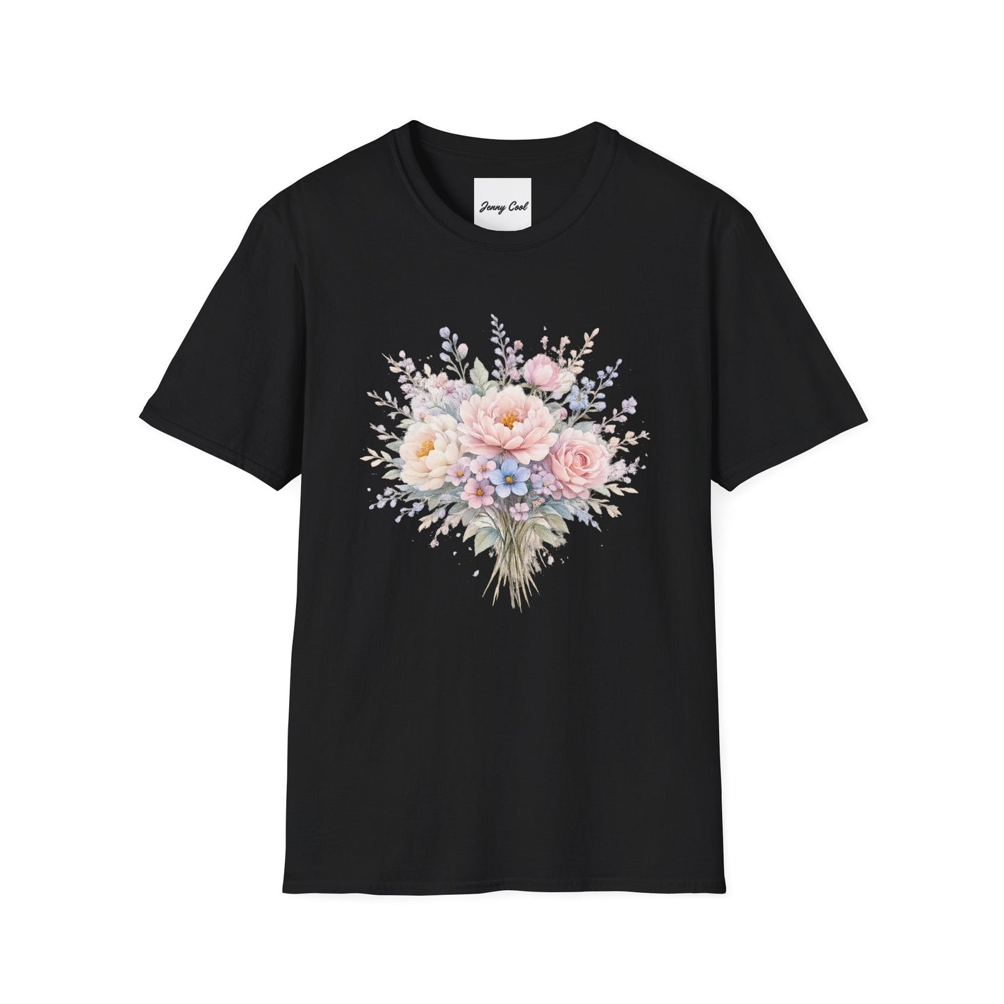 Watercolor Peony & Lavender Lightweight Cotton T-Shirt – Soft Breathable Crew Neck Tee - JennyCool