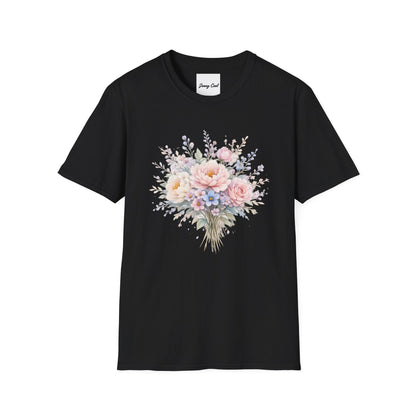Watercolor Peony & Lavender Lightweight Cotton T-Shirt – Soft Breathable Crew Neck Tee - JennyCool