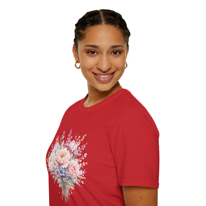 Watercolor Peony & Lavender Lightweight Cotton T-Shirt – Soft Breathable Crew Neck Tee - JennyCool