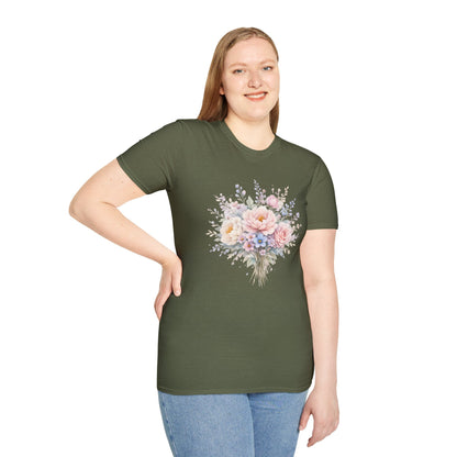 Watercolor Peony & Lavender Lightweight Cotton T-Shirt – Soft Breathable Crew Neck Tee - JennyCool