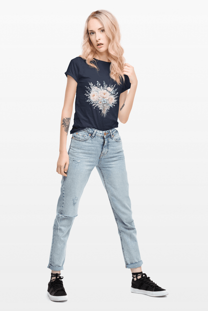 Watercolor Peony & Lavender Lightweight Cotton T-Shirt – Soft Breathable Crew Neck Tee - JennyCool
