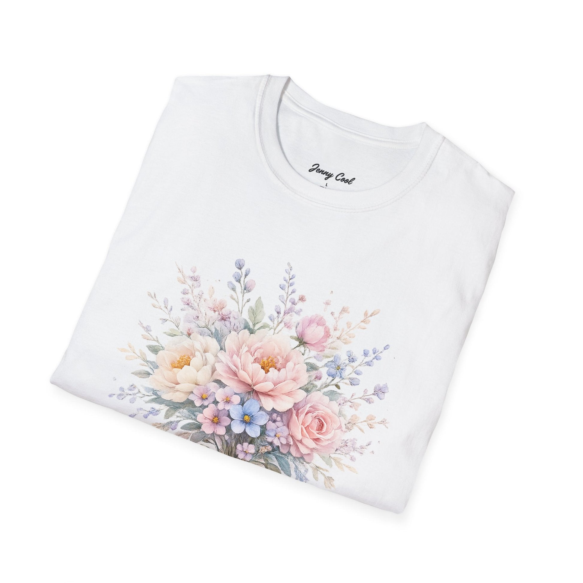 Watercolor Peony & Lavender Lightweight Cotton T-Shirt – Soft Breathable Crew Neck Tee - JennyCool
