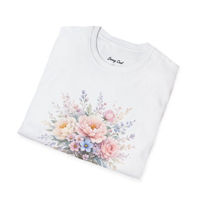 Watercolor Peony & Lavender Lightweight Cotton T-Shirt – Soft Breathable Crew Neck Tee - JennyCool