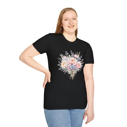 Watercolor Peony & Lavender Lightweight Cotton T-Shirt – Soft Breathable Crew Neck Tee - JennyCool