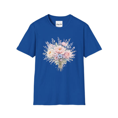 Watercolor Peony & Lavender Lightweight Cotton T-Shirt – Soft Breathable Crew Neck Tee - JennyCool