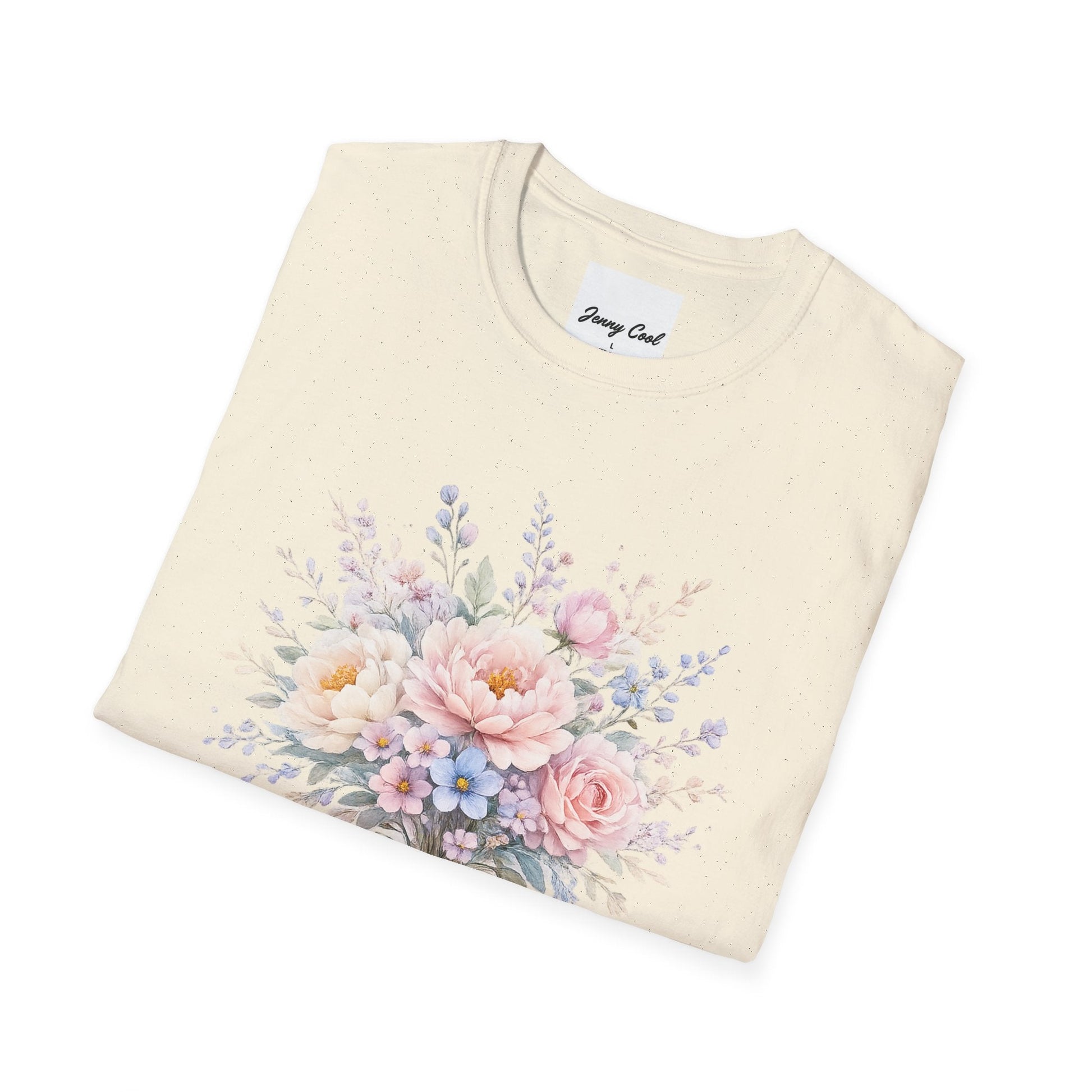 Watercolor Peony & Lavender Lightweight Cotton T-Shirt – Soft Breathable Crew Neck Tee - JennyCool
