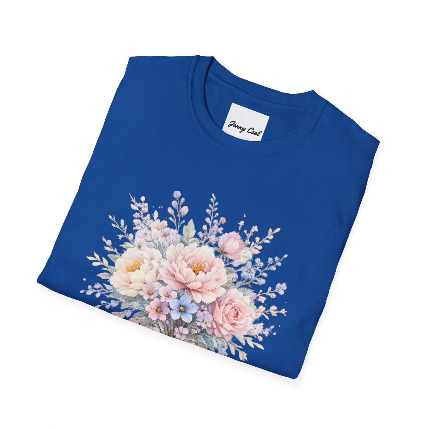 Watercolor Peony & Lavender Lightweight Cotton T-Shirt – Soft Breathable Crew Neck Tee - JennyCool