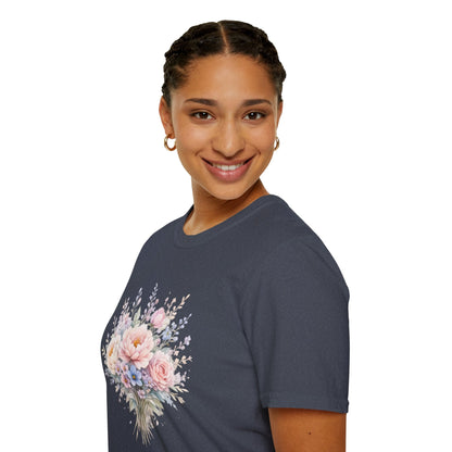 Watercolor Peony & Lavender Lightweight Cotton T-Shirt – Soft Breathable Crew Neck Tee - JennyCool