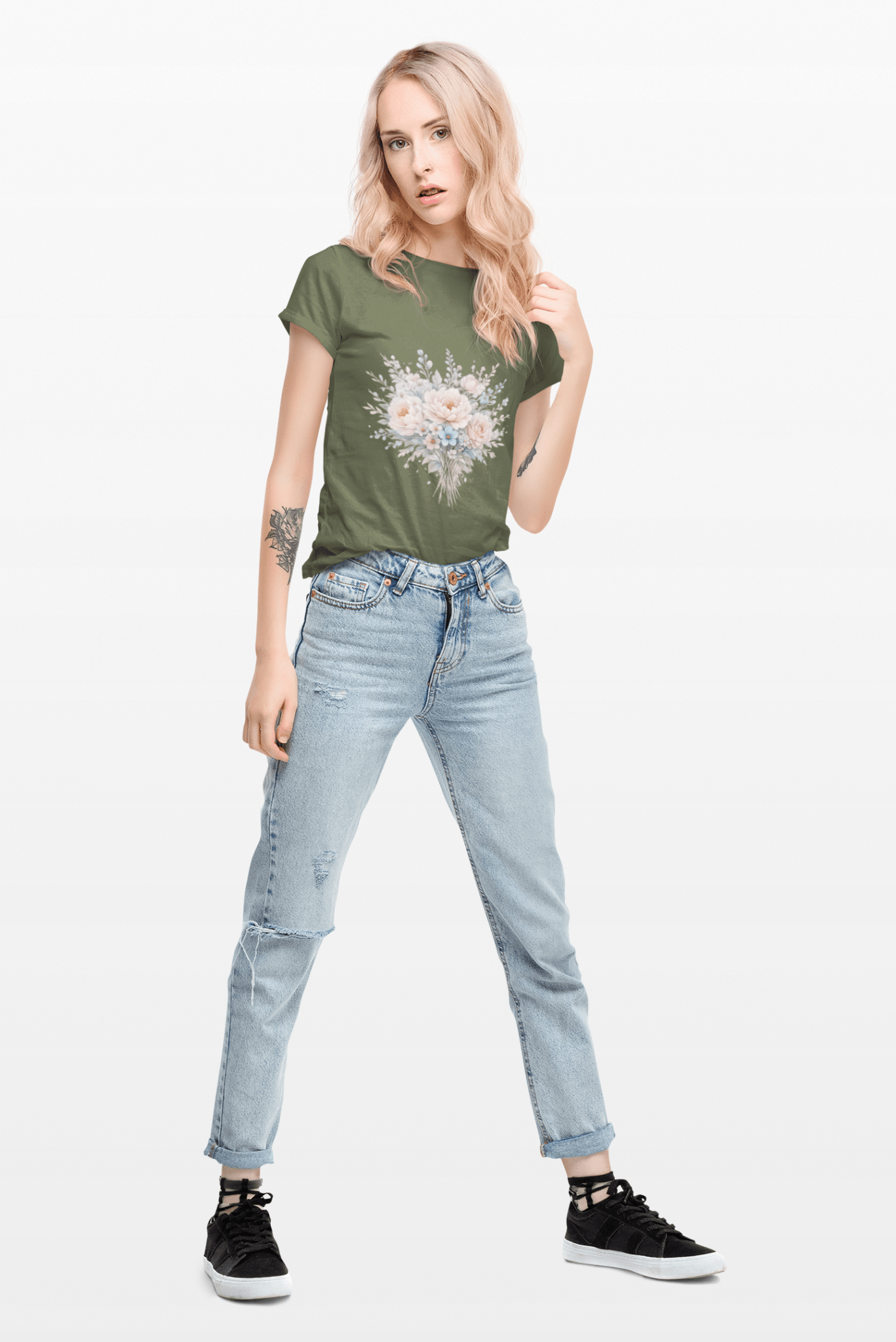 Watercolor Peony & Lavender Lightweight Cotton T-Shirt – Soft Breathable Crew Neck Tee - JennyCool
