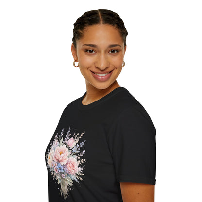 Watercolor Peony & Lavender Lightweight Cotton T-Shirt – Soft Breathable Crew Neck Tee - JennyCool