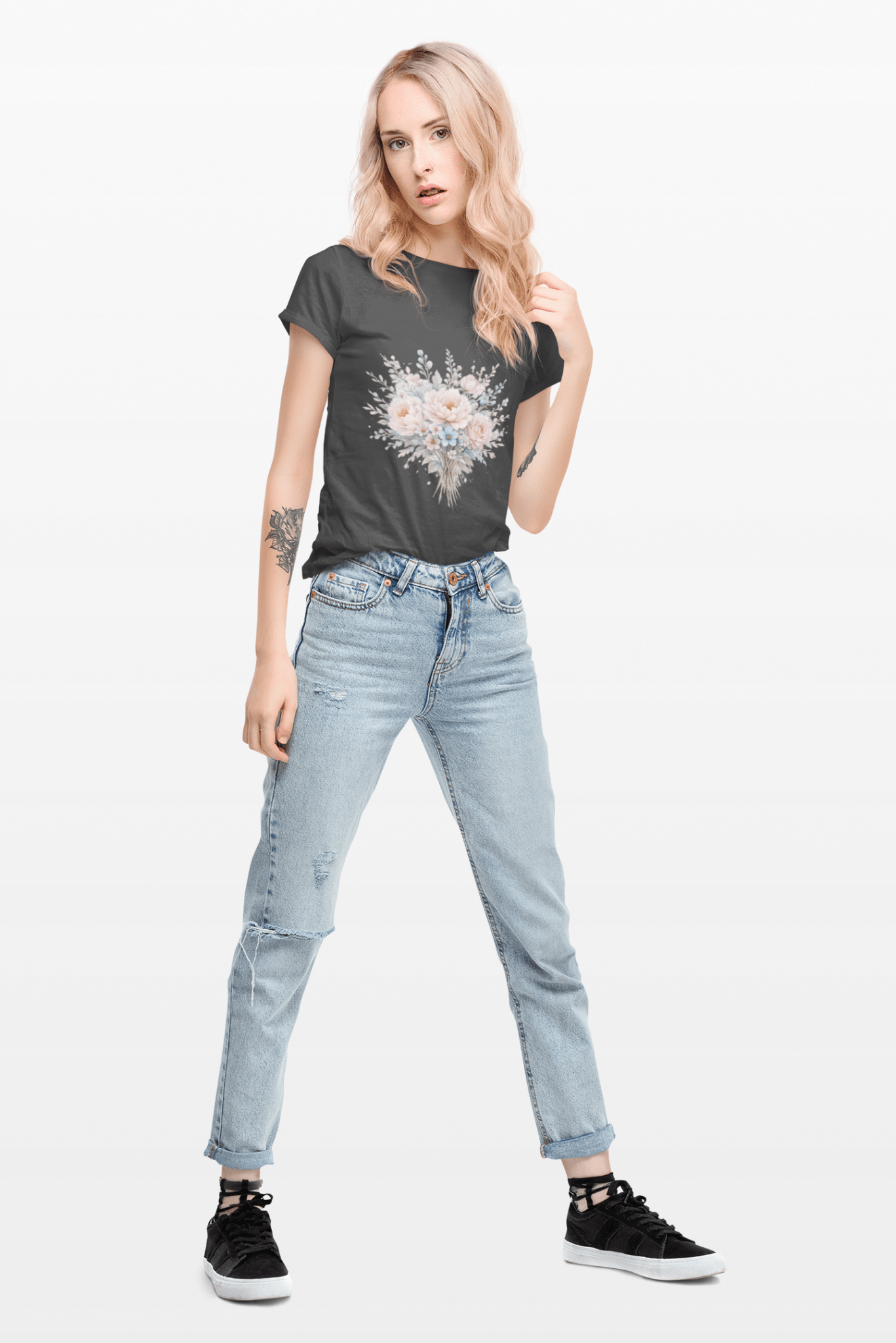 Watercolor Peony & Lavender Lightweight Cotton T-Shirt – Soft Breathable Crew Neck Tee - JennyCool