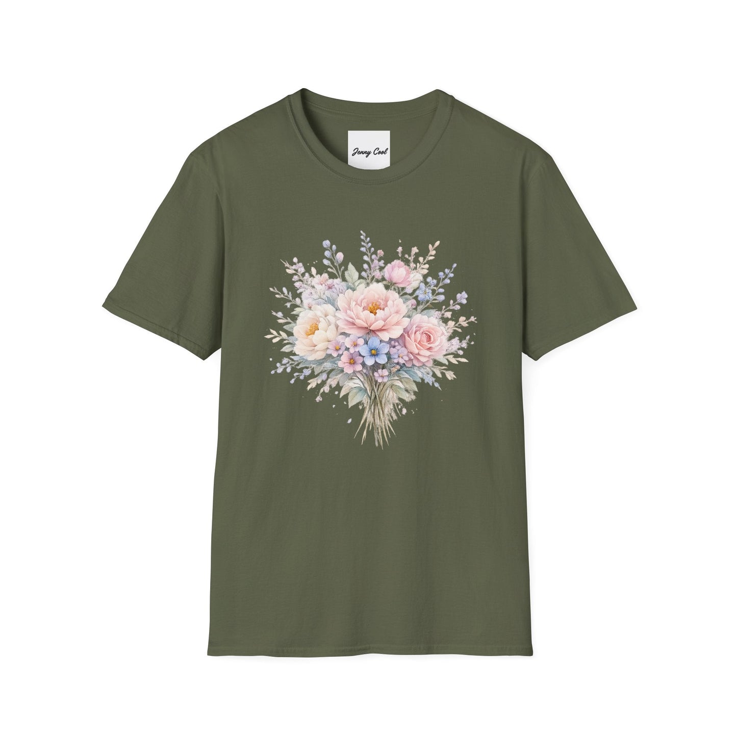 Watercolor Peony & Lavender Lightweight Cotton T-Shirt – Soft Breathable Crew Neck Tee - JennyCool