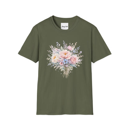 Watercolor Peony & Lavender Lightweight Cotton T-Shirt – Soft Breathable Crew Neck Tee - JennyCool