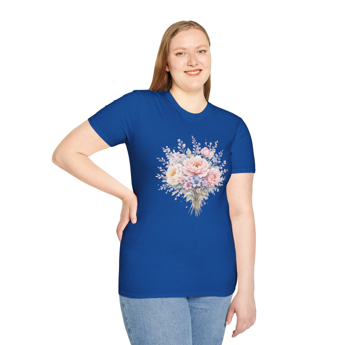Watercolor Peony & Lavender Lightweight Cotton T-Shirt – Soft Breathable Crew Neck Tee - JennyCool