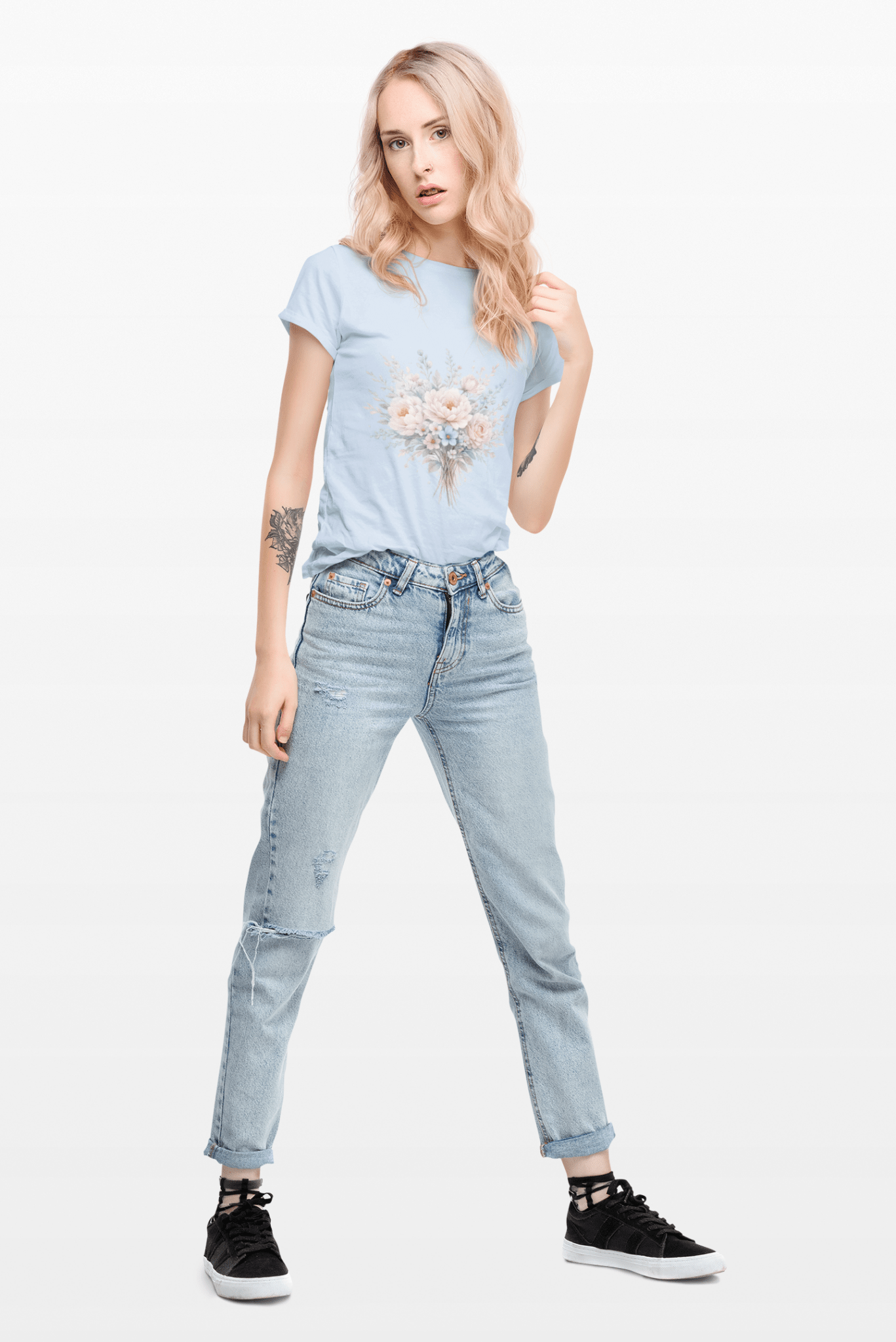 Watercolor Peony & Lavender Lightweight Cotton T-Shirt – Soft Breathable Crew Neck Tee - JennyCool
