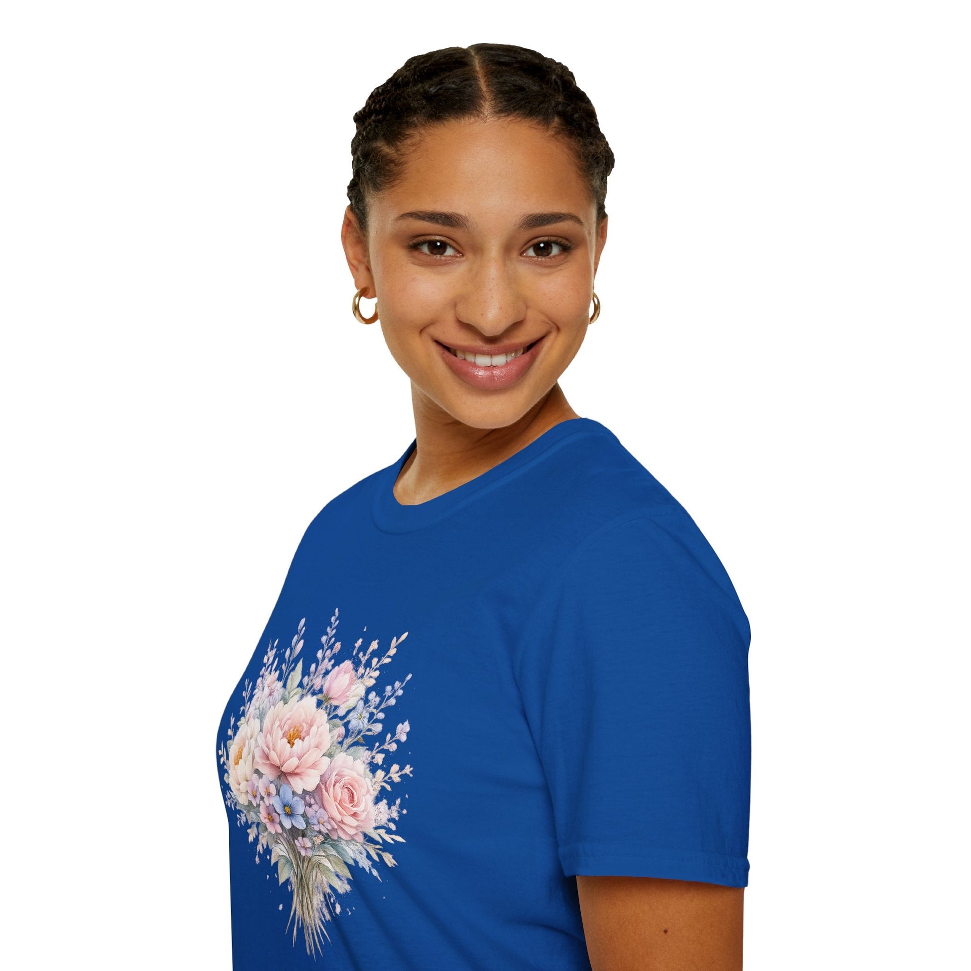 Watercolor Peony & Lavender Lightweight Cotton T-Shirt – Soft Breathable Crew Neck Tee - JennyCool