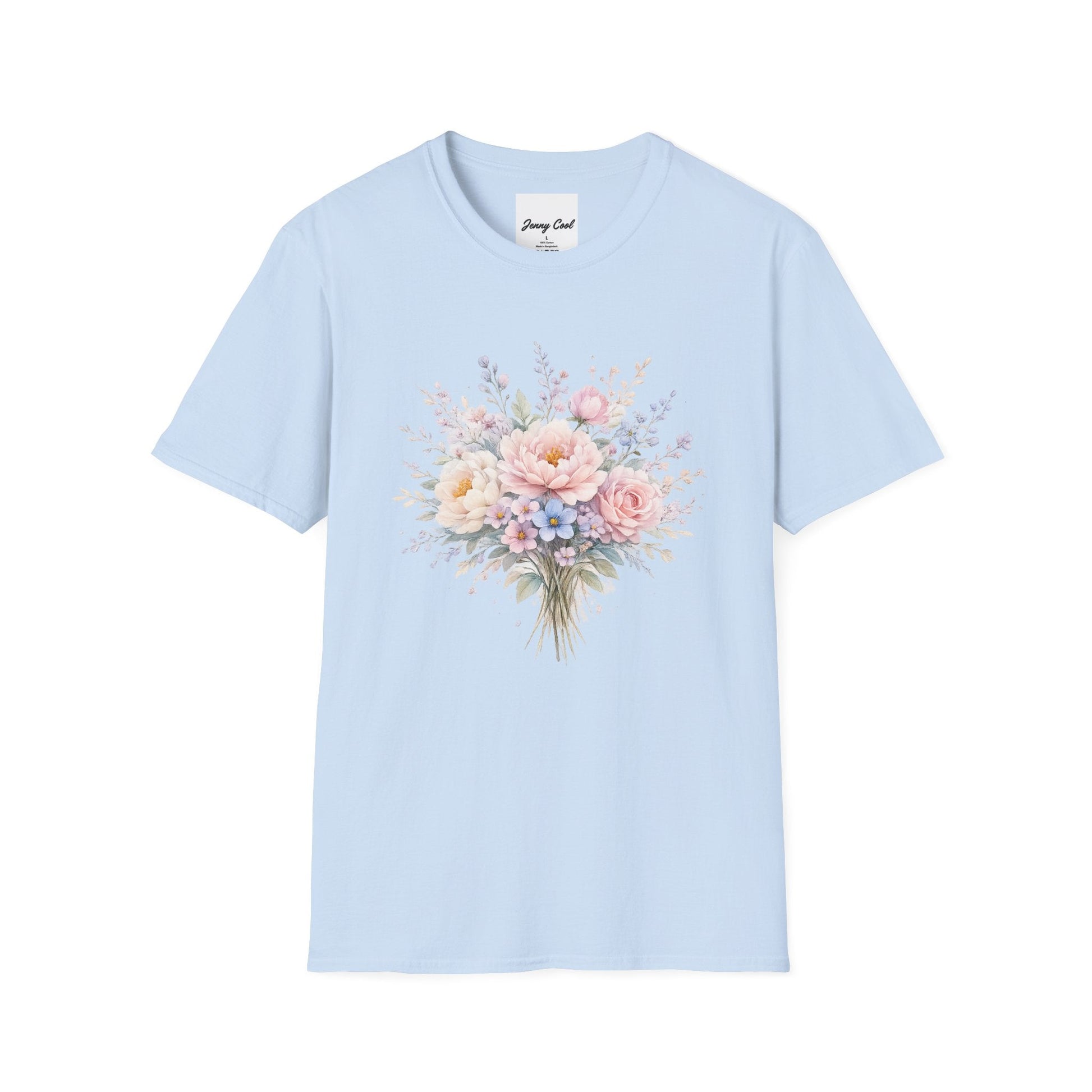 Watercolor Peony & Lavender Lightweight Cotton T-Shirt – Soft Breathable Crew Neck Tee - JennyCool
