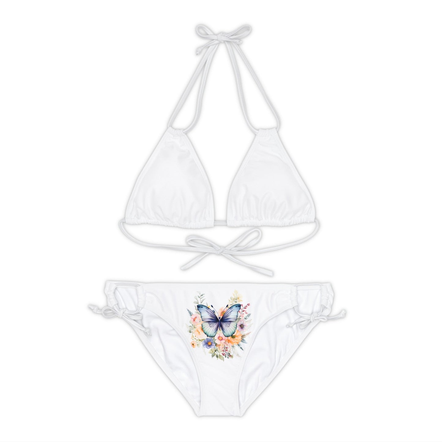White Strappy Bikini Set (AOP) with Butterfly design - JennyCool