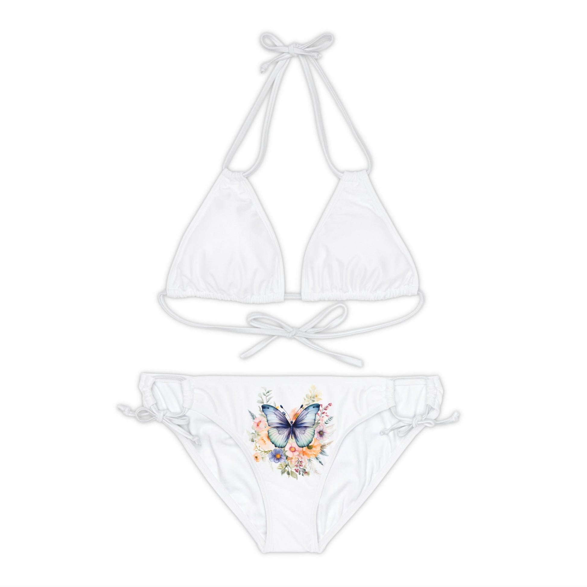 White Strappy Bikini Set (AOP) with Butterfly design - JennyCool