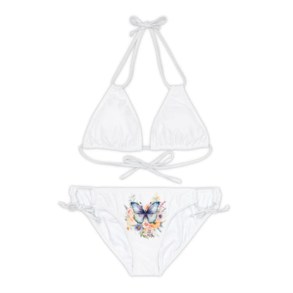 White Strappy Bikini Set (AOP) with Butterfly design - JennyCool
