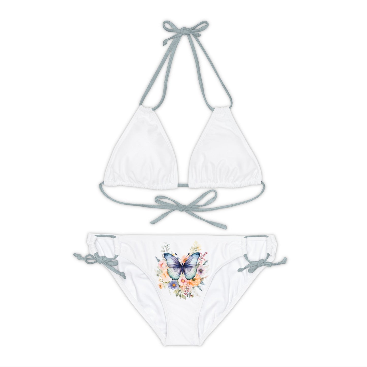White Strappy Bikini Set (AOP) with Butterfly design - JennyCool