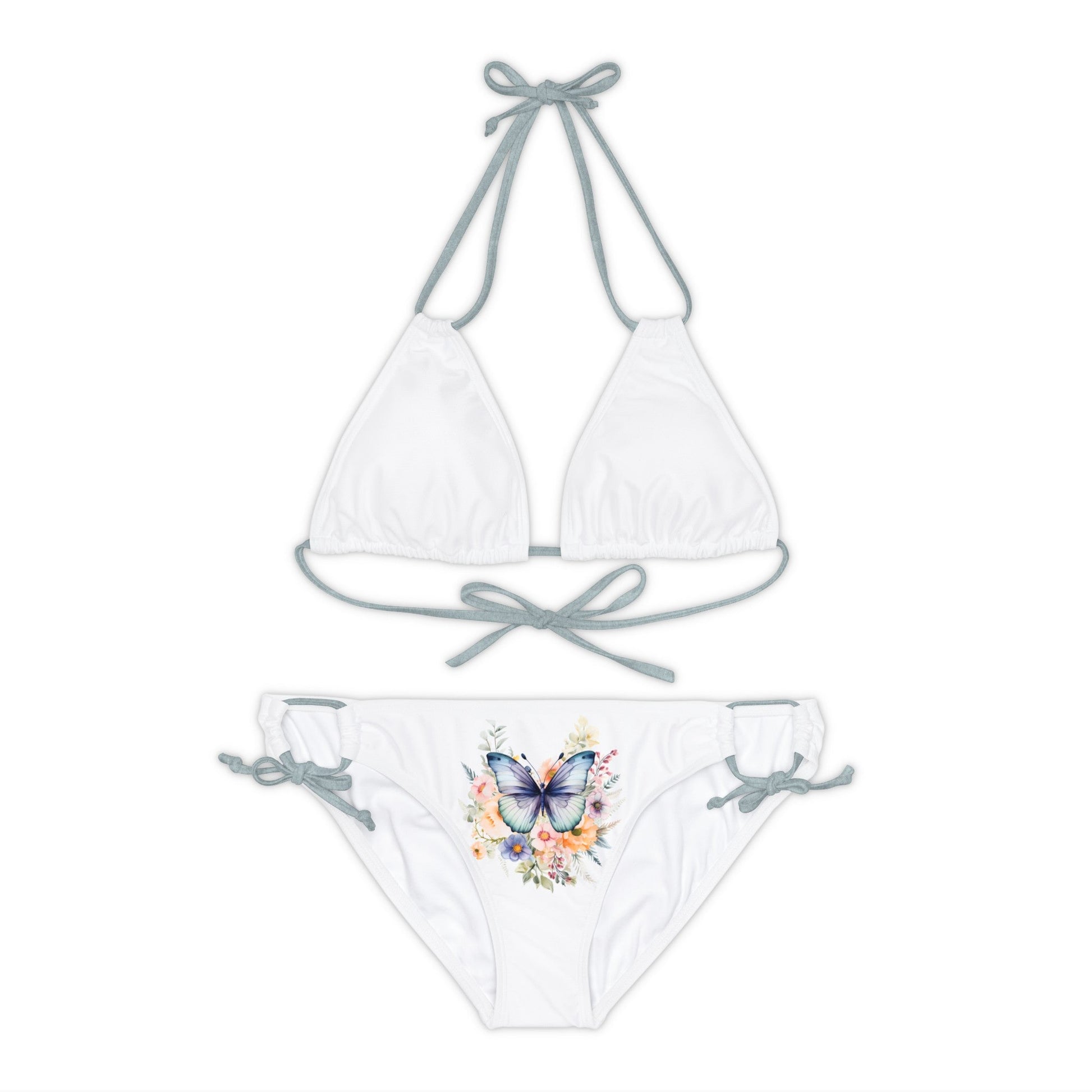 White Strappy Bikini Set (AOP) with Butterfly design - JennyCool