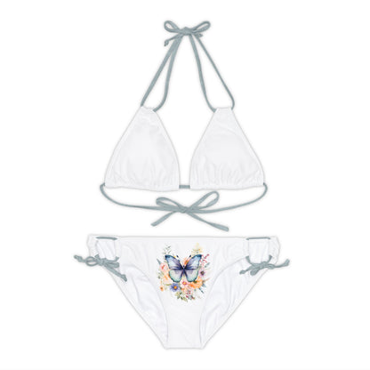 White Strappy Bikini Set (AOP) with Butterfly design - JennyCool