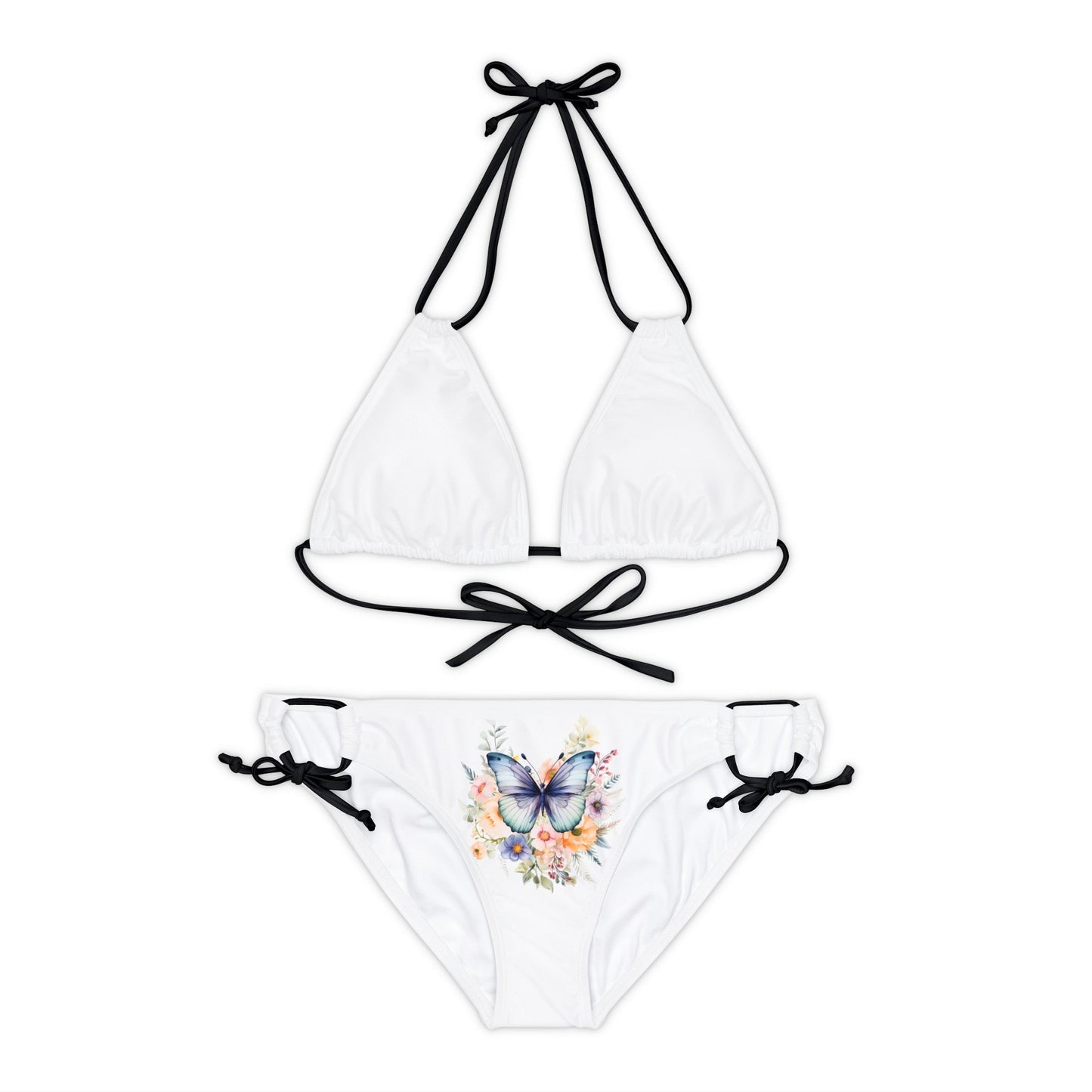 White Strappy Bikini Set (AOP) with Butterfly design - JennyCool