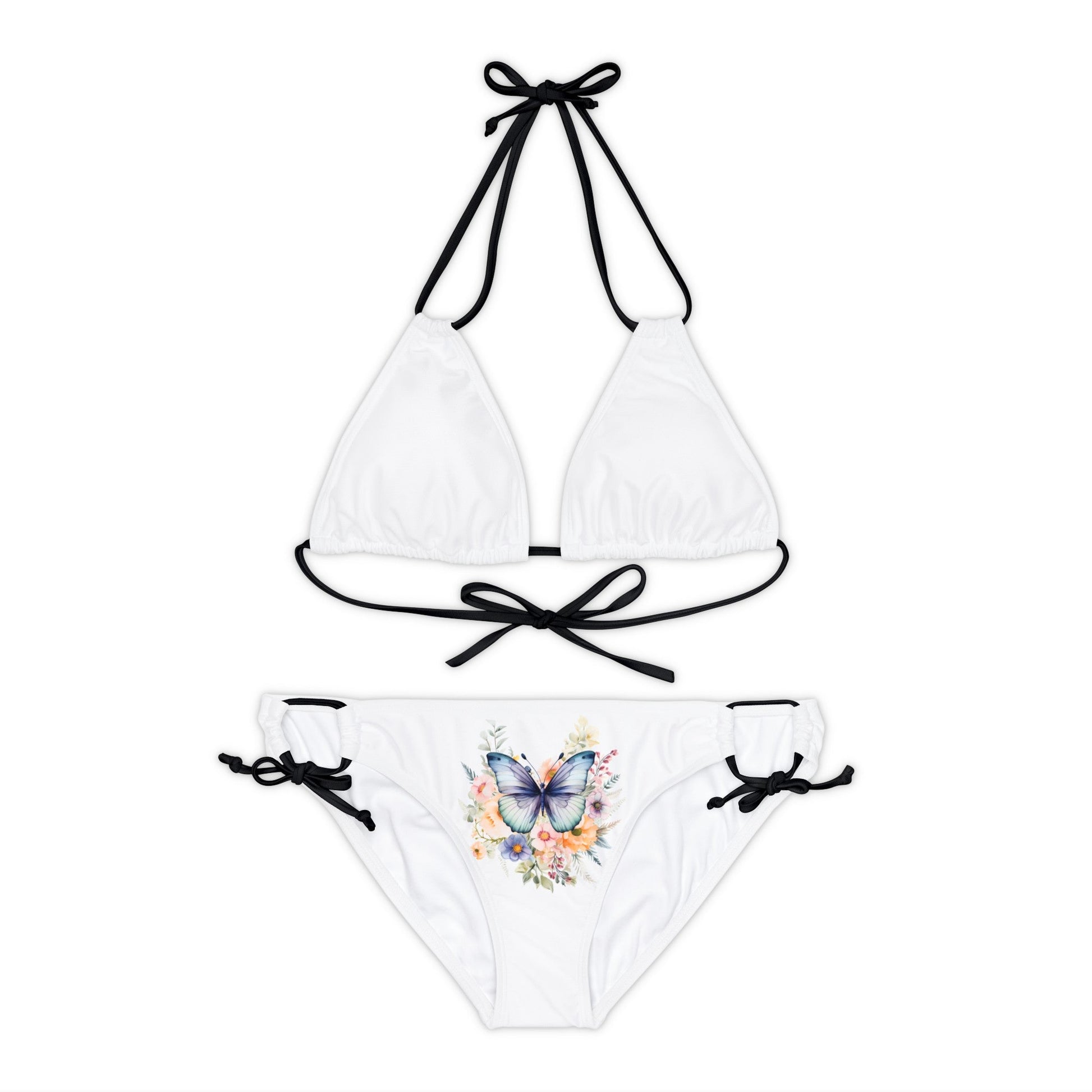 White Strappy Bikini Set (AOP) with Butterfly design - JennyCool