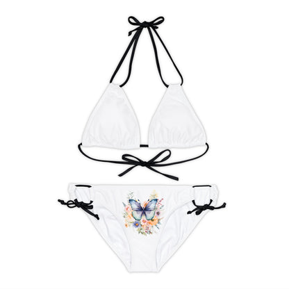 White Strappy Bikini Set (AOP) with Butterfly design - JennyCool