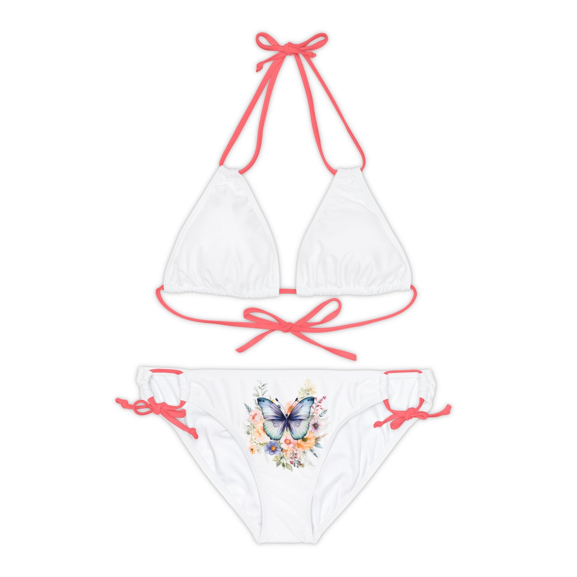 White Strappy Bikini Set (AOP) with Butterfly design - JennyCool
