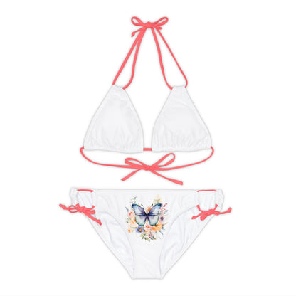White Strappy Bikini Set (AOP) with Butterfly design - JennyCool