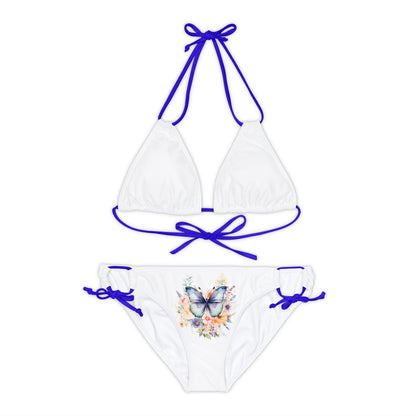 White Strappy Bikini Set (AOP) with Butterfly design - JennyCool