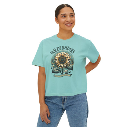 Wildflowers Sunflower Crop Tee – Vintage Boho Sunflower Shirt for Women, Cropped Boxy T-Shirt, Boho Aesthetic Graphic Tee - JennyCool