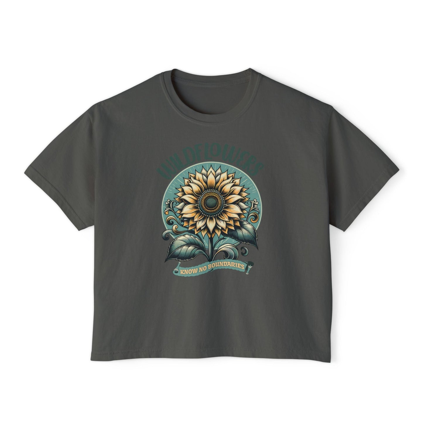 Wildflowers Sunflower Crop Tee – Vintage Boho Sunflower Shirt for Women, Cropped Boxy T-Shirt, Boho Aesthetic Graphic Tee - JennyCool
