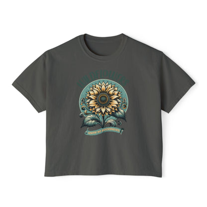 Wildflowers Sunflower Crop Tee – Vintage Boho Sunflower Shirt for Women, Cropped Boxy T-Shirt, Boho Aesthetic Graphic Tee - JennyCool