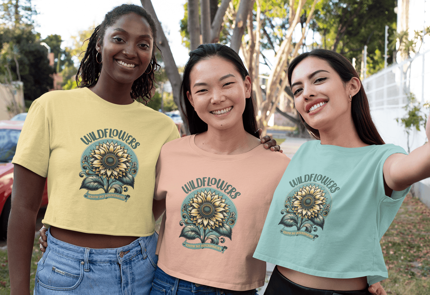 Wildflowers Sunflower Crop Tee – Vintage Boho Sunflower Shirt for Women, Cropped Boxy T-Shirt, Boho Aesthetic Graphic Tee - JennyCool