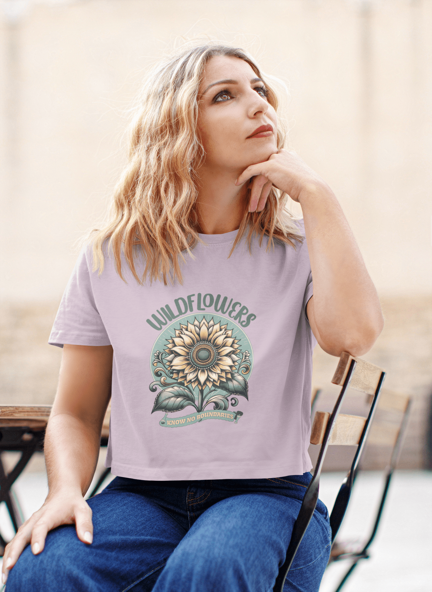 Wildflowers Sunflower Crop Tee – Vintage Boho Sunflower Shirt for Women, Cropped Boxy T-Shirt, Boho Aesthetic Graphic Tee - JennyCool