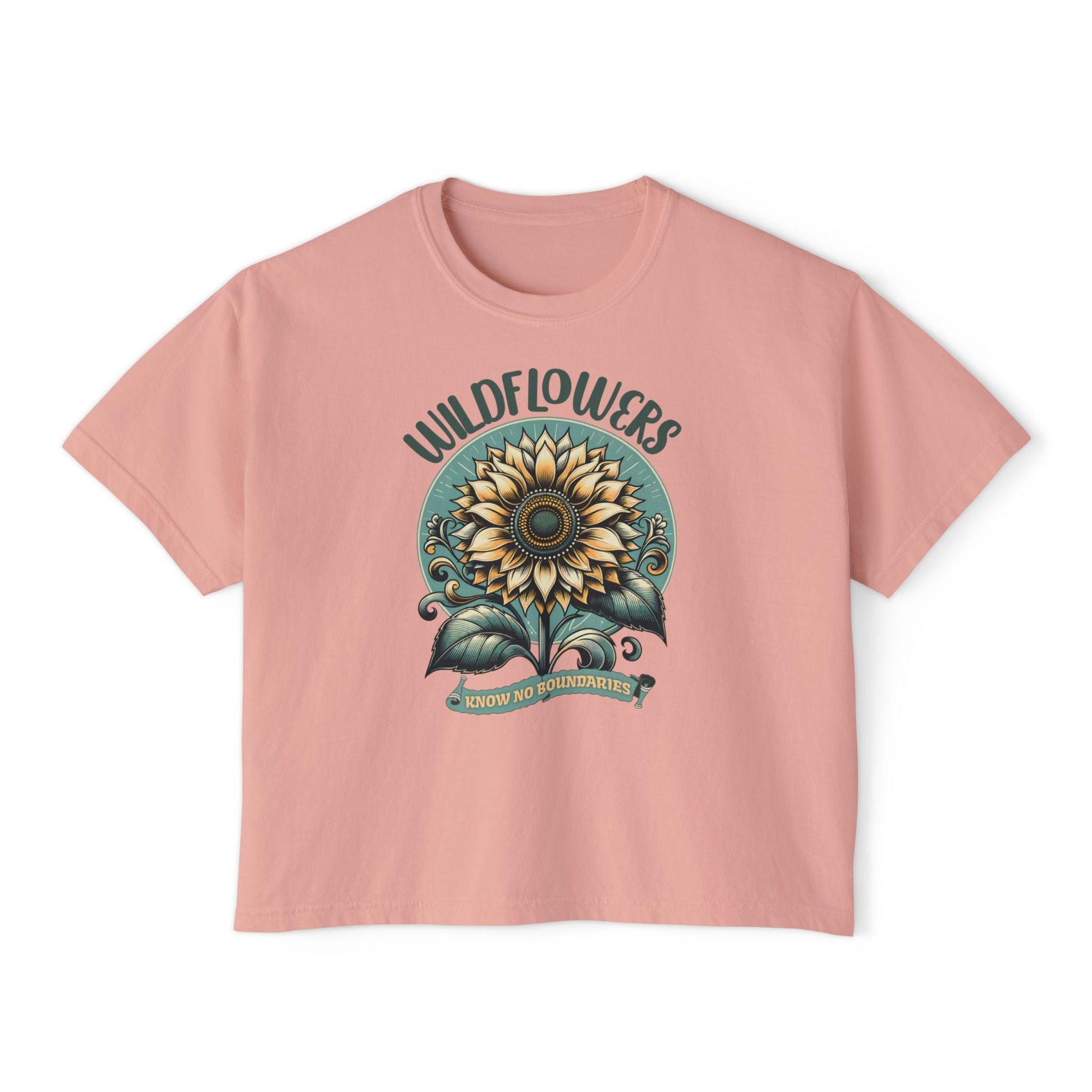 Wildflowers Sunflower Crop Tee – Vintage Boho Sunflower Shirt for Women, Cropped Boxy T-Shirt, Boho Aesthetic Graphic Tee - JennyCool