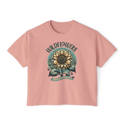 Wildflowers Sunflower Crop Tee – Vintage Boho Sunflower Shirt for Women, Cropped Boxy T-Shirt, Boho Aesthetic Graphic Tee - JennyCool
