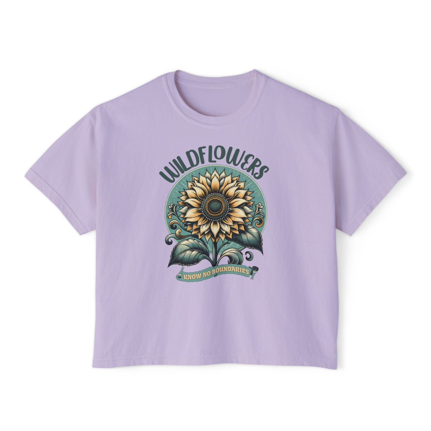 Wildflowers Sunflower Crop Tee – Vintage Boho Sunflower Shirt for Women, Cropped Boxy T-Shirt, Boho Aesthetic Graphic Tee - JennyCool