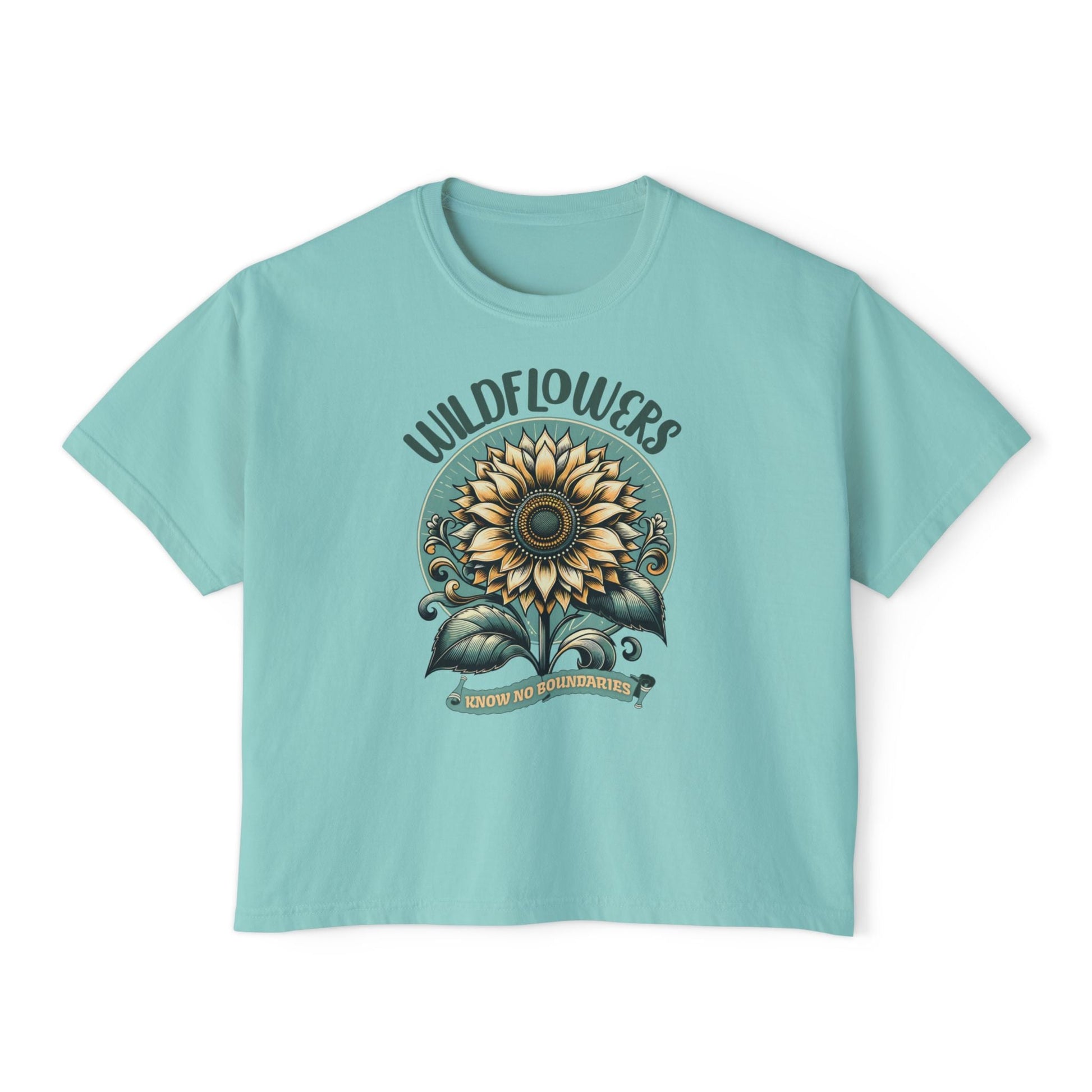 Wildflowers Sunflower Crop Tee – Vintage Boho Sunflower Shirt for Women, Cropped Boxy T-Shirt, Boho Aesthetic Graphic Tee - JennyCool