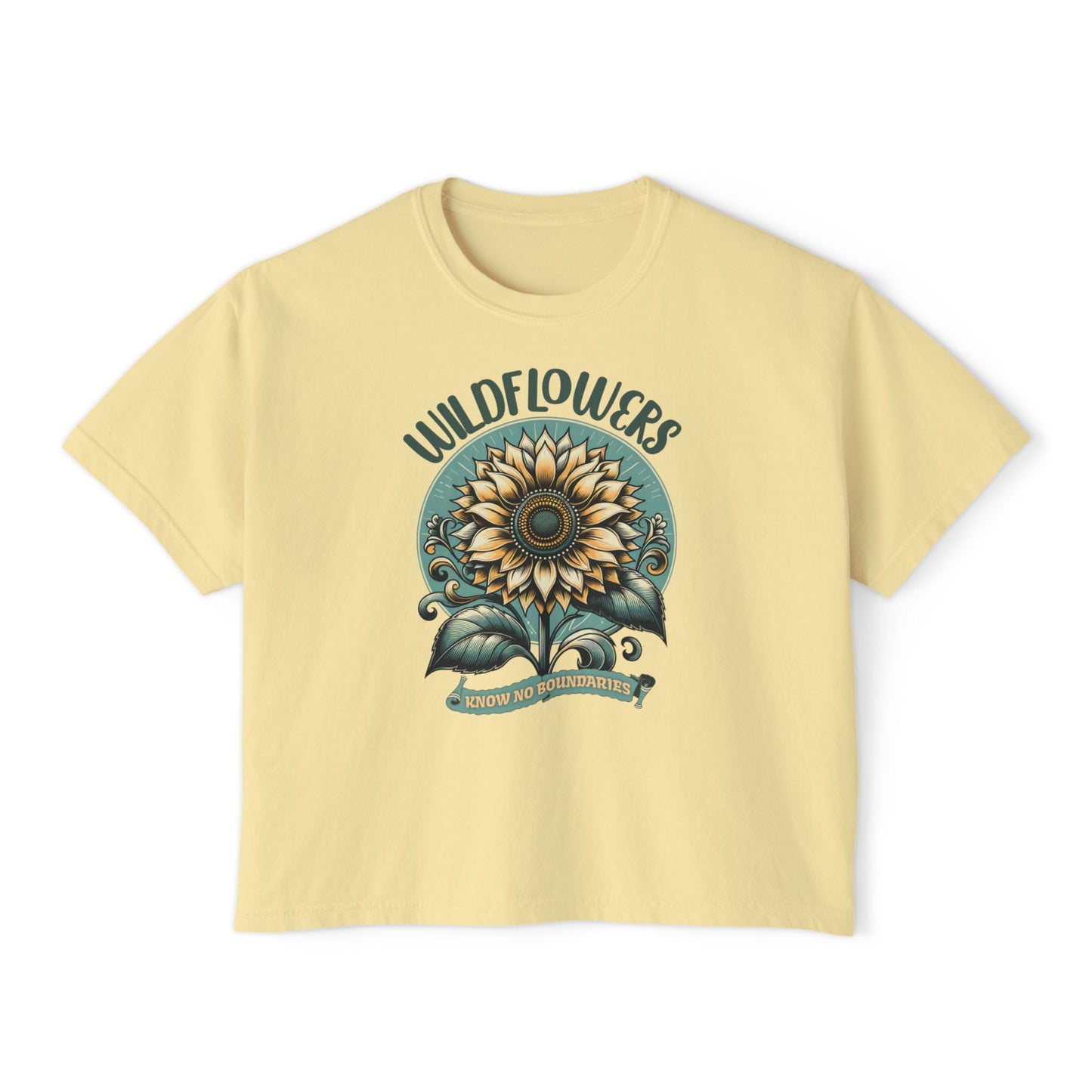 Wildflowers Sunflower Crop Tee – Vintage Boho Sunflower Shirt for Women, Cropped Boxy T-Shirt, Boho Aesthetic Graphic Tee - JennyCool