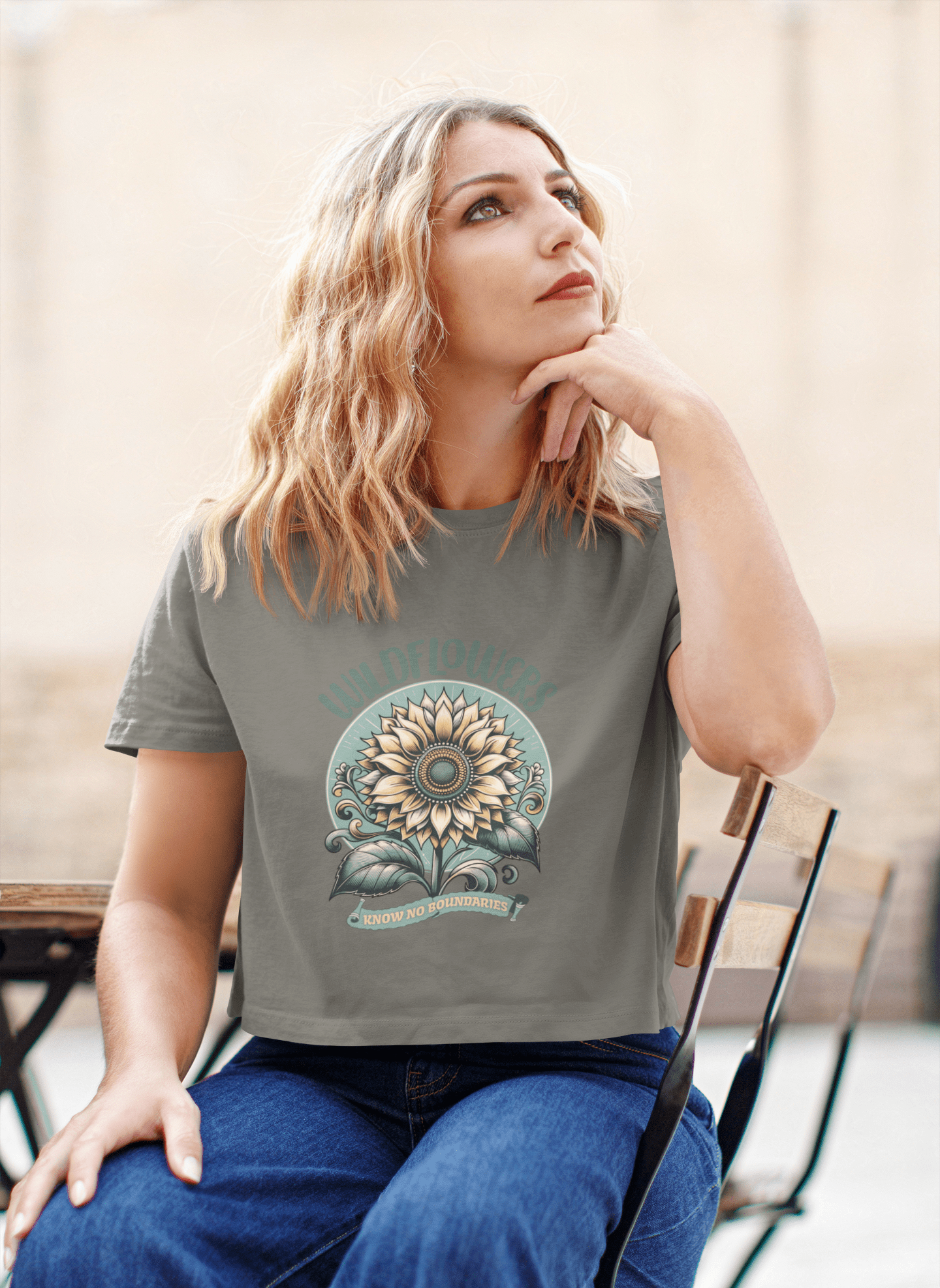 Wildflowers Sunflower Crop Tee – Vintage Boho Sunflower Shirt for Women, Cropped Boxy T-Shirt, Boho Aesthetic Graphic Tee - JennyCool
