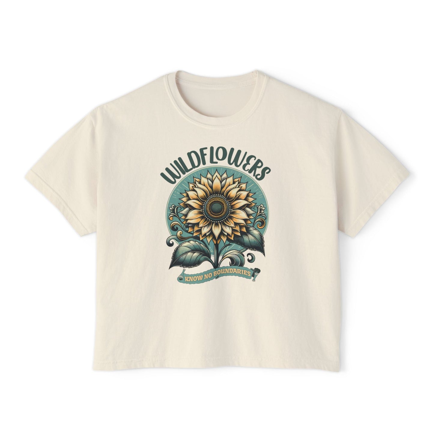Wildflowers Sunflower Crop Tee – Vintage Boho Sunflower Shirt for Women, Cropped Boxy T-Shirt, Boho Aesthetic Graphic Tee - JennyCool