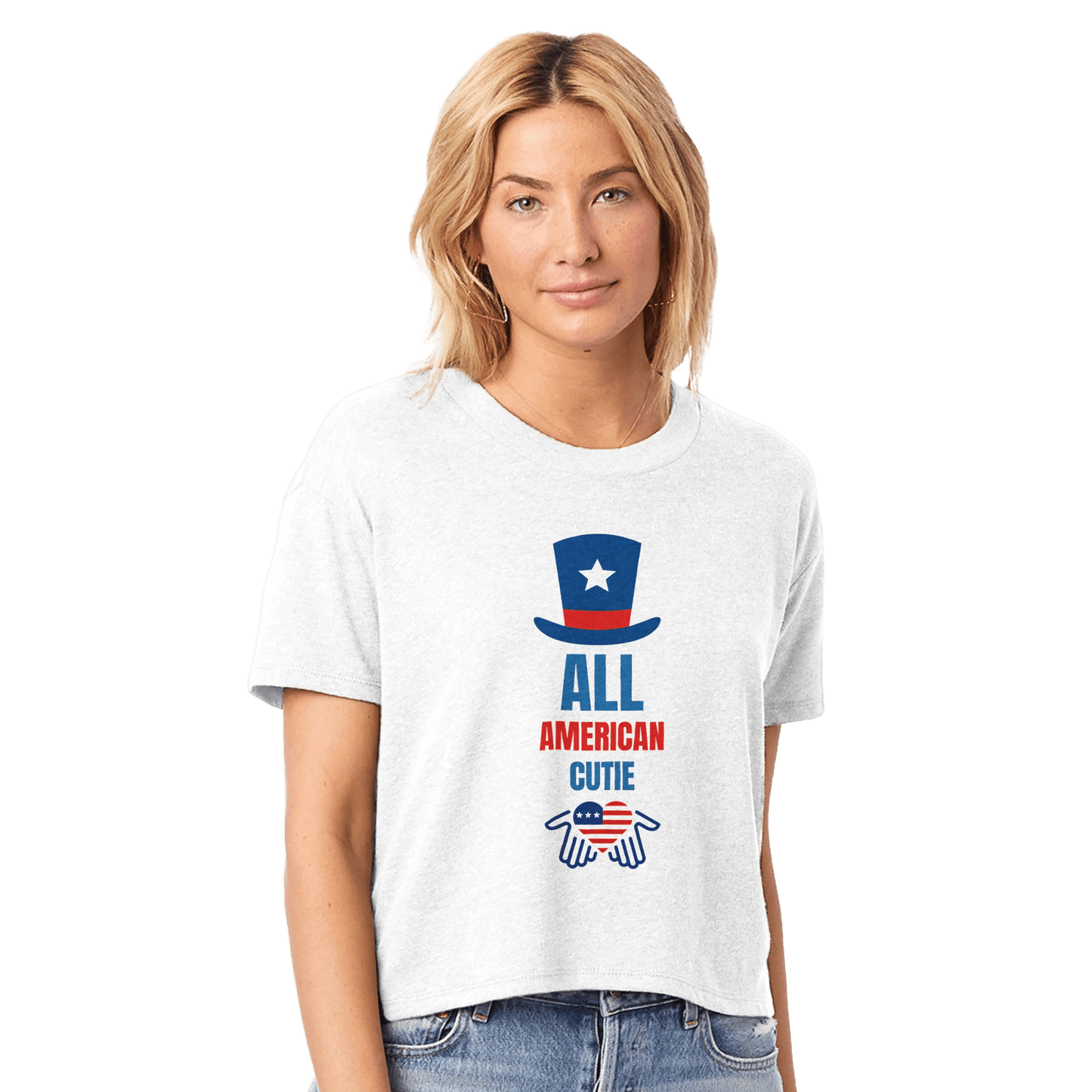 Women's Headliner Cropped Crewneck USA T-Shirt | - JennyCool